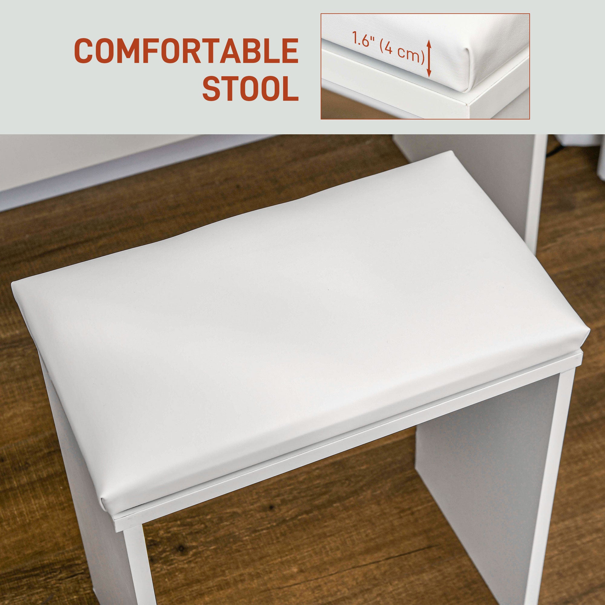 Olivia Makeup Vanity Table Set with Stool, Dressing Table with LED Lighting Mirror, Drawers, for Bedroom, White