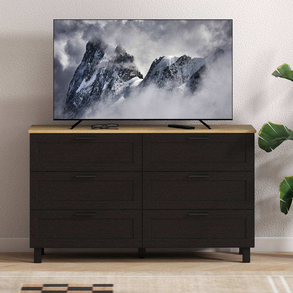 Martha 47" Wide Modern Dresser with 6 Drawers for Bedroom, Living Room and Entryway-Black