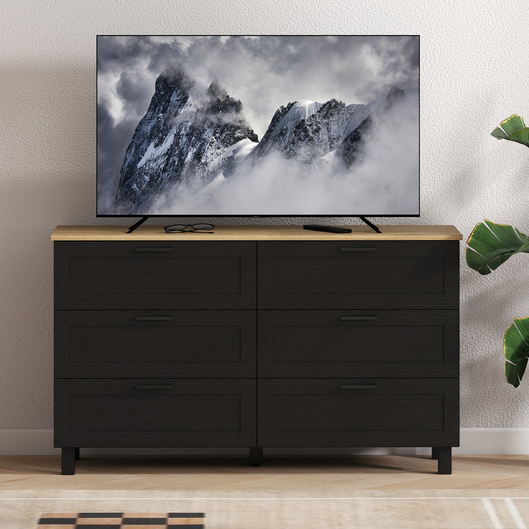 Martha 47" Wide Modern Dresser with 6 Drawers for Bedroom, Living Room and Entryway-Black