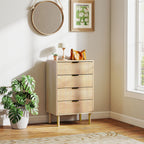 Jesse Bedroom Chest of Drawers, 4 Drawer Dresser with Fluted Panels and Solid Wood Legs, Storage Cabinet for Living Room, Oak