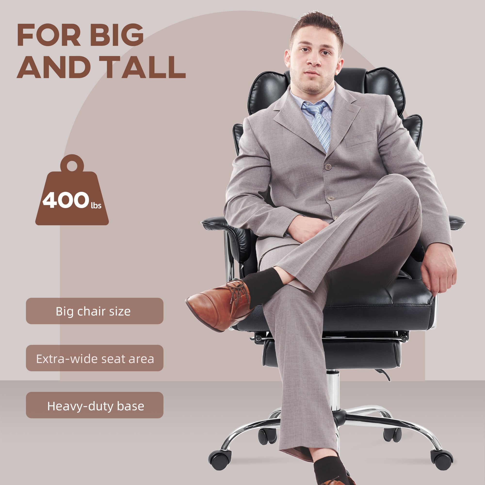 Matteo 400LBS Massage Office Chair, Executive Office Chair with 6-Point Vibration, Footrest and Lumbar Support, Black