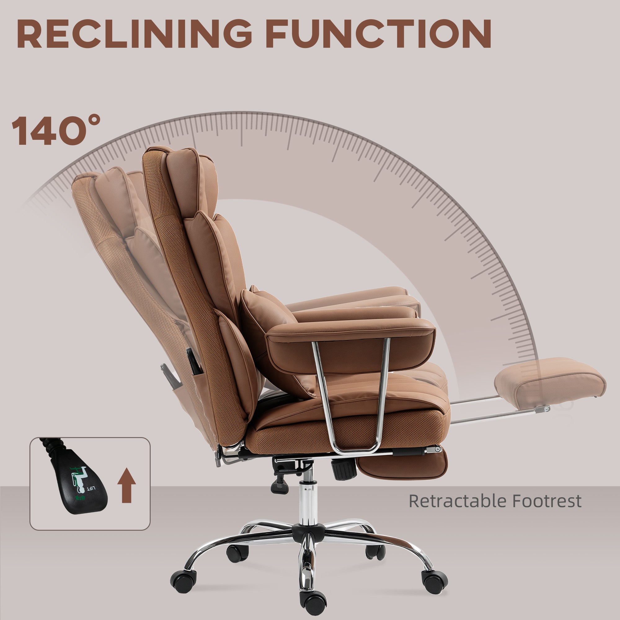 Matteo 400LBS Massage Office Chair, Executive Office Chair with 6-Point Vibration, Footrest and Lumbar Support, Brown