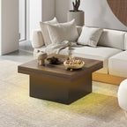 Aster Square Coffee Table with 16-Colour LED Lights, 35-inch Modern Center Table for Living Room, Walnut