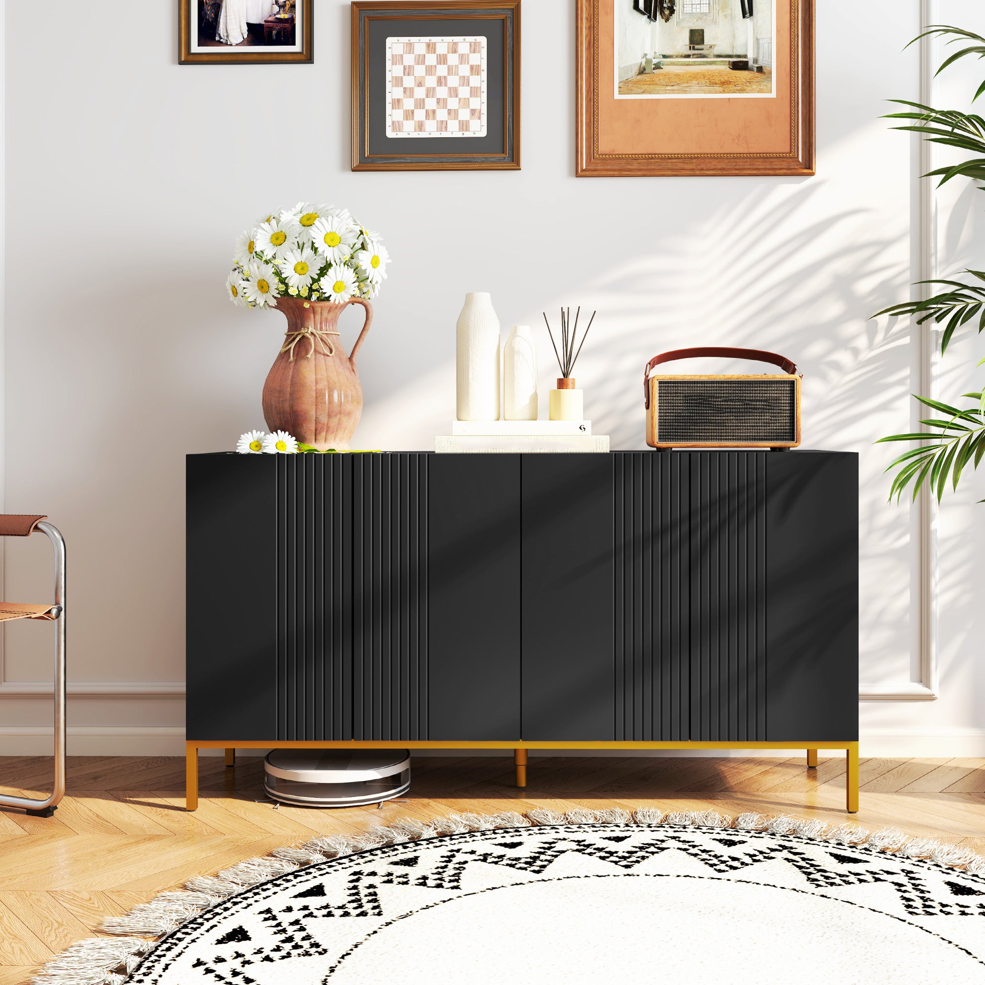 Cameron Sideboard Storage Cabinet with Adjustable Shelves, Soft-Close Doors, Kitchen Buffet Cabinet for Dining Room, Black
