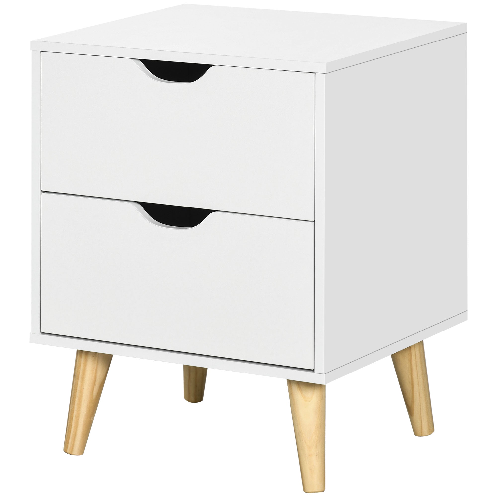 Jesse Modern Bedside Table, Nightstand with 2 Drawers and Pine Wood Legs for Bedroom, Living Room, White