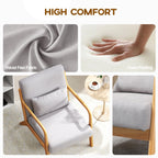 Alex Fabric Retro Accent Chair with Solid Wood Legs-Grey