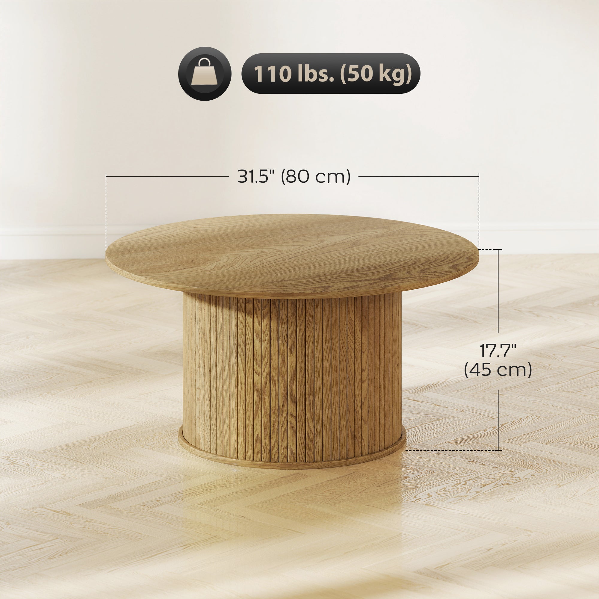 Cedar 31.5" Round Coffee Table, Nordic Style