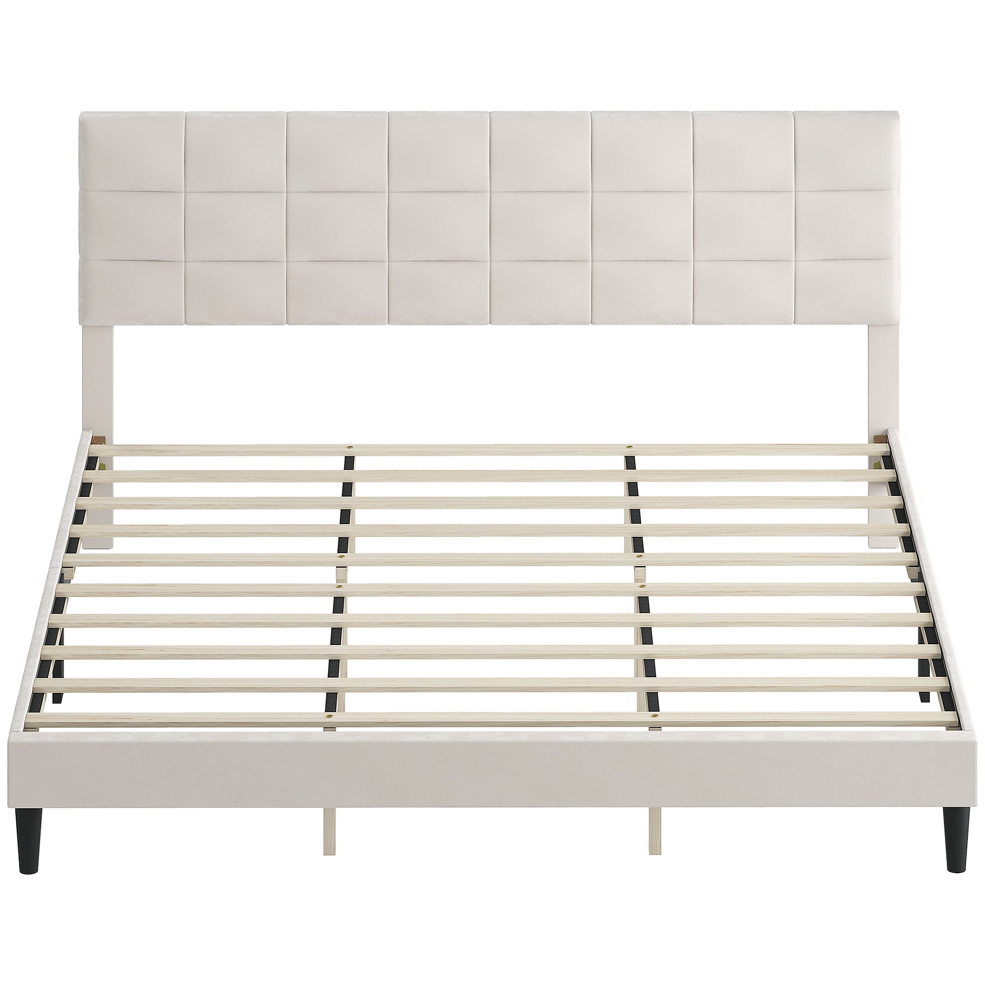 Harper King Size Bed Frame with Upholstered Headboard, Modern Platform Bed Frame with Wood Slats, 1100 lbs Capacity, Cream