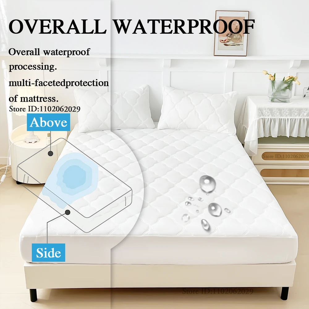 Breathable Waterproof Cotton Mattress Protector-Premium Fitted Sheet Mattress Cover-4 Sizes Available-White/Grey