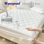 Breathable Waterproof Cotton Mattress Protector-Premium Fitted Sheet Mattress Cover-4 Sizes Available-White/Grey
