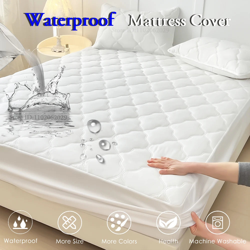 Breathable Waterproof Cotton Mattress Protector-Premium Fitted Sheet Mattress Cover-4 Sizes Available-White/Grey