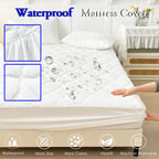 Breathable Waterproof Cotton Mattress Protector-Premium Fitted Sheet Mattress Cover-4 Sizes Available-White/Grey