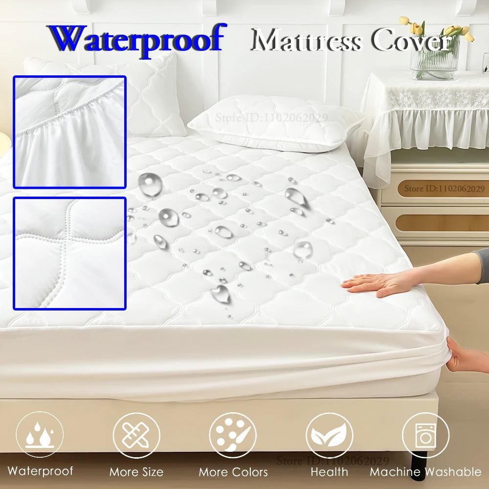 Breathable Waterproof Cotton Mattress Protector-Premium Fitted Sheet Mattress Cover-4 Sizes Available-White/Grey