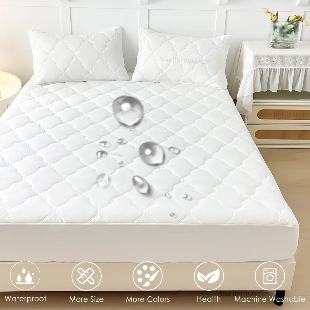 Breathable Waterproof Cotton Mattress Protector-Premium Fitted Sheet Mattress Cover-4 Sizes Available-White/Grey
