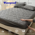 Breathable Waterproof Cotton Mattress Protector-Premium Fitted Sheet Mattress Cover-4 Sizes Available-White/Grey
