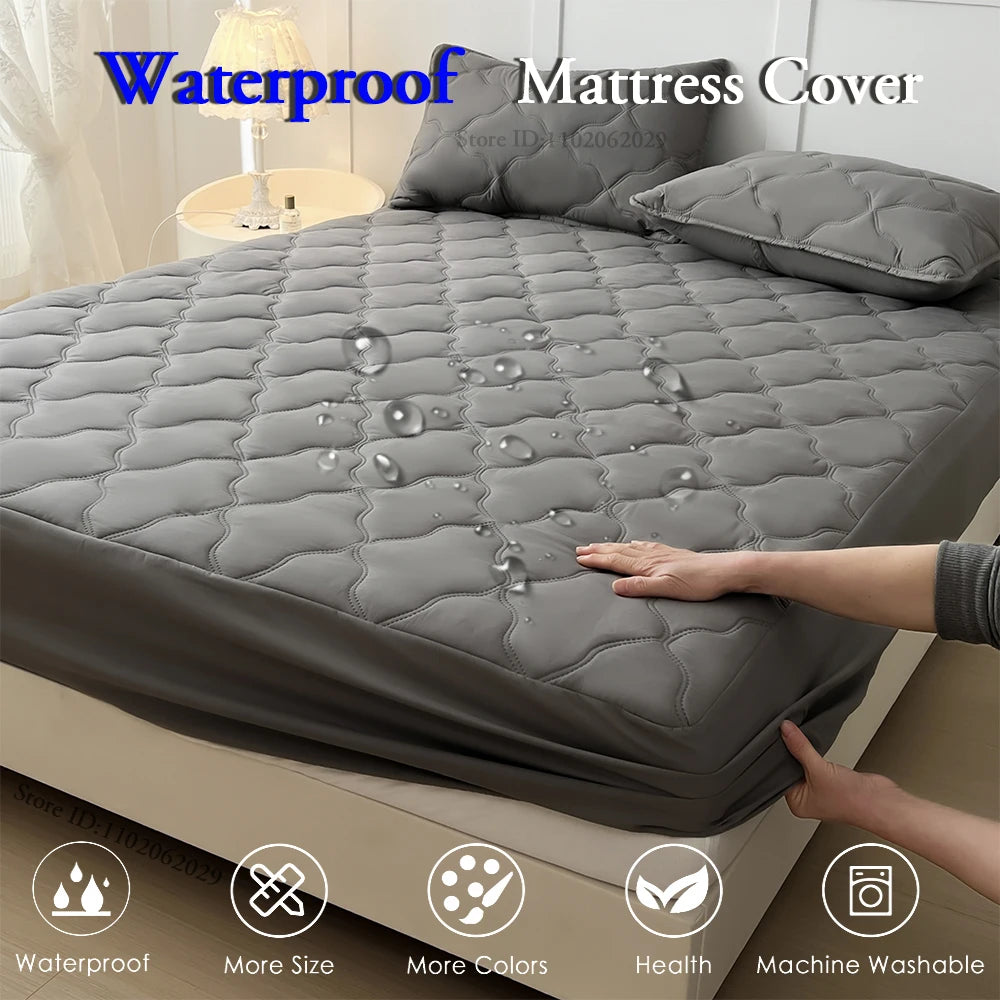 Breathable Waterproof Cotton Mattress Protector-Premium Fitted Sheet Mattress Cover-4 Sizes Available-White/Grey
