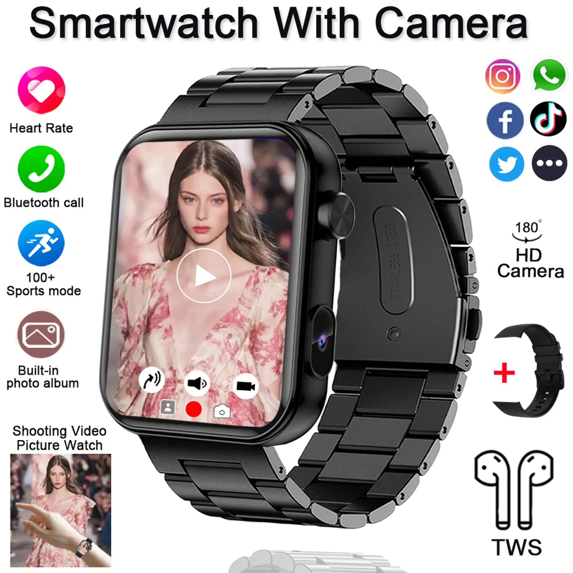 Elegant Waterproof Smart Watch with Camera, Video, Fitness & BT Calling