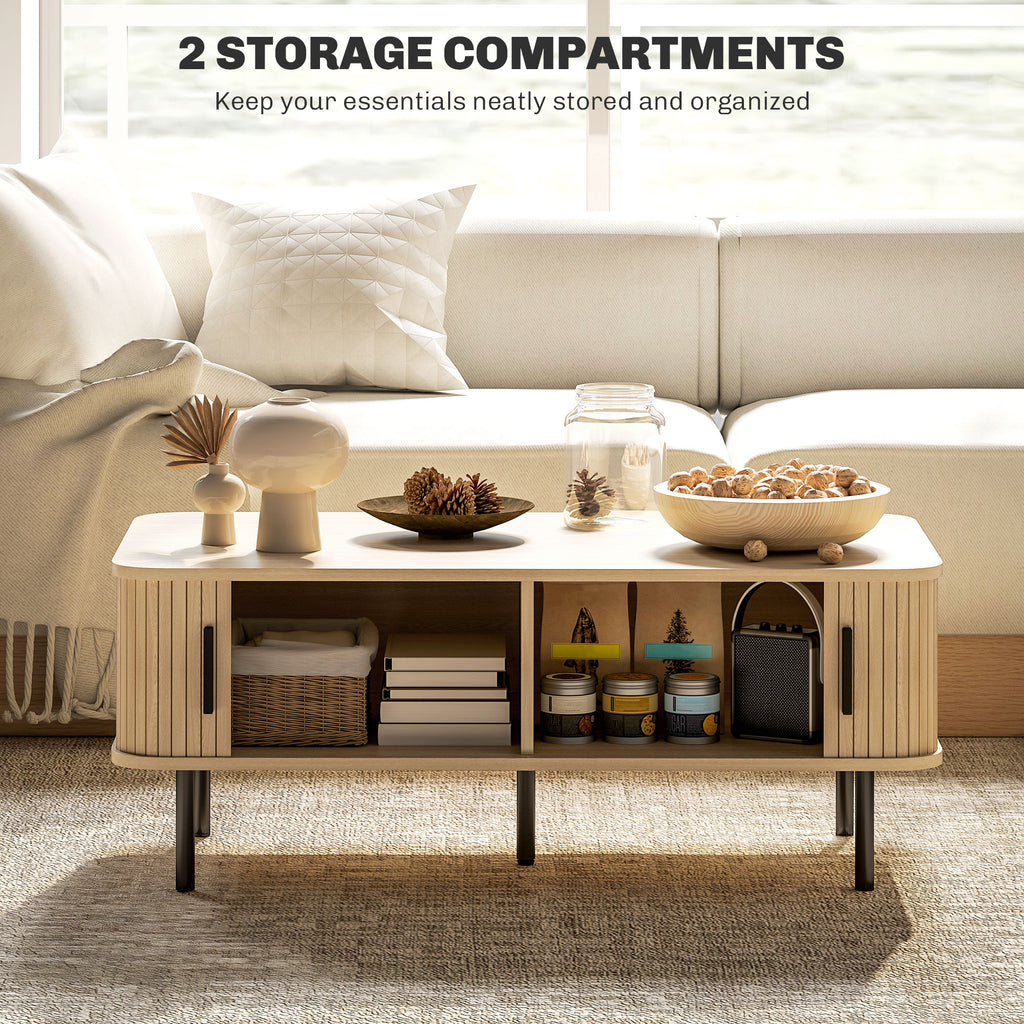 Brighton Coffee Table with Storage and Slatted Tambour Sliding Doors-Oak