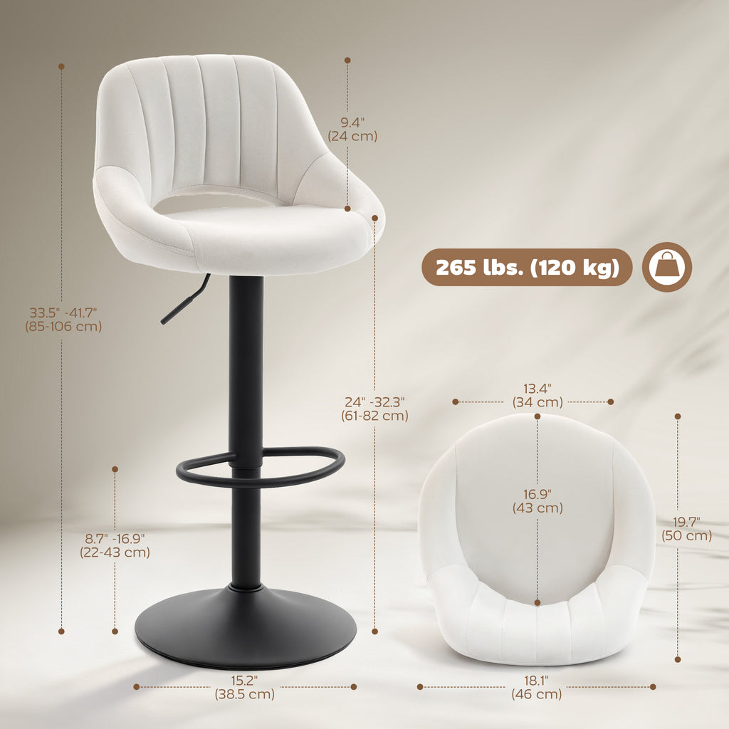 Cody Set of 2 Swivel and Adjustable height Counter/Barstools with Fabric Upholstery-Cream
