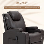 Brady Massage Recliner Chair, Swivel Nursery Rocker Chair, Manual Reclining Sofa with 8 Vibration Points, PU Leather, Cup Holders, Side Pockets, for Living Room, Brown