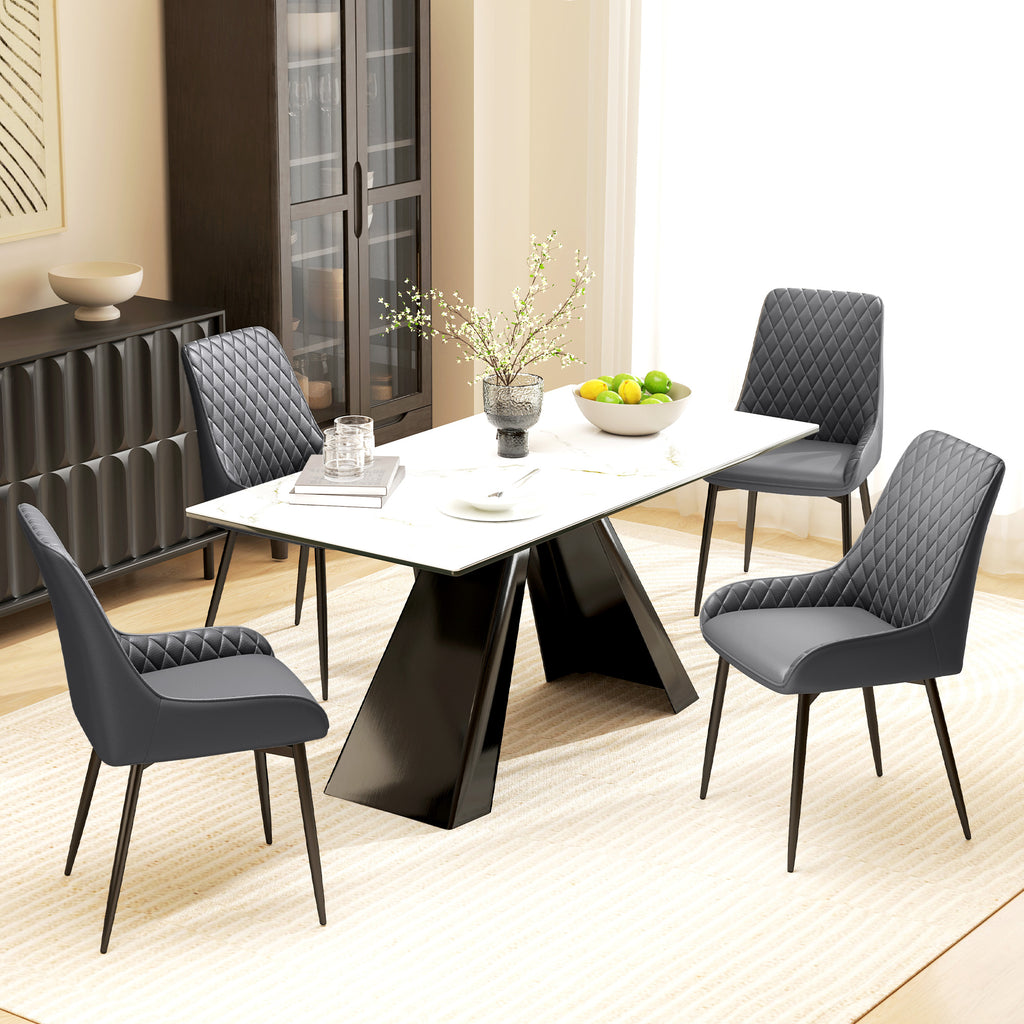 Blake PU Leather Kitchen Chairs, Modern Dining Chairs Set of 2 with Diamond Tufting and Steel Legs for Dining Room, Grey