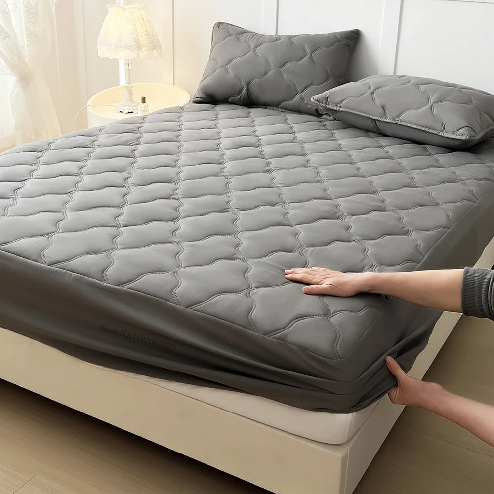 Breathable Waterproof Cotton Mattress Protector-Premium Fitted Sheet Mattress Cover-4 Sizes Available-White/Grey
