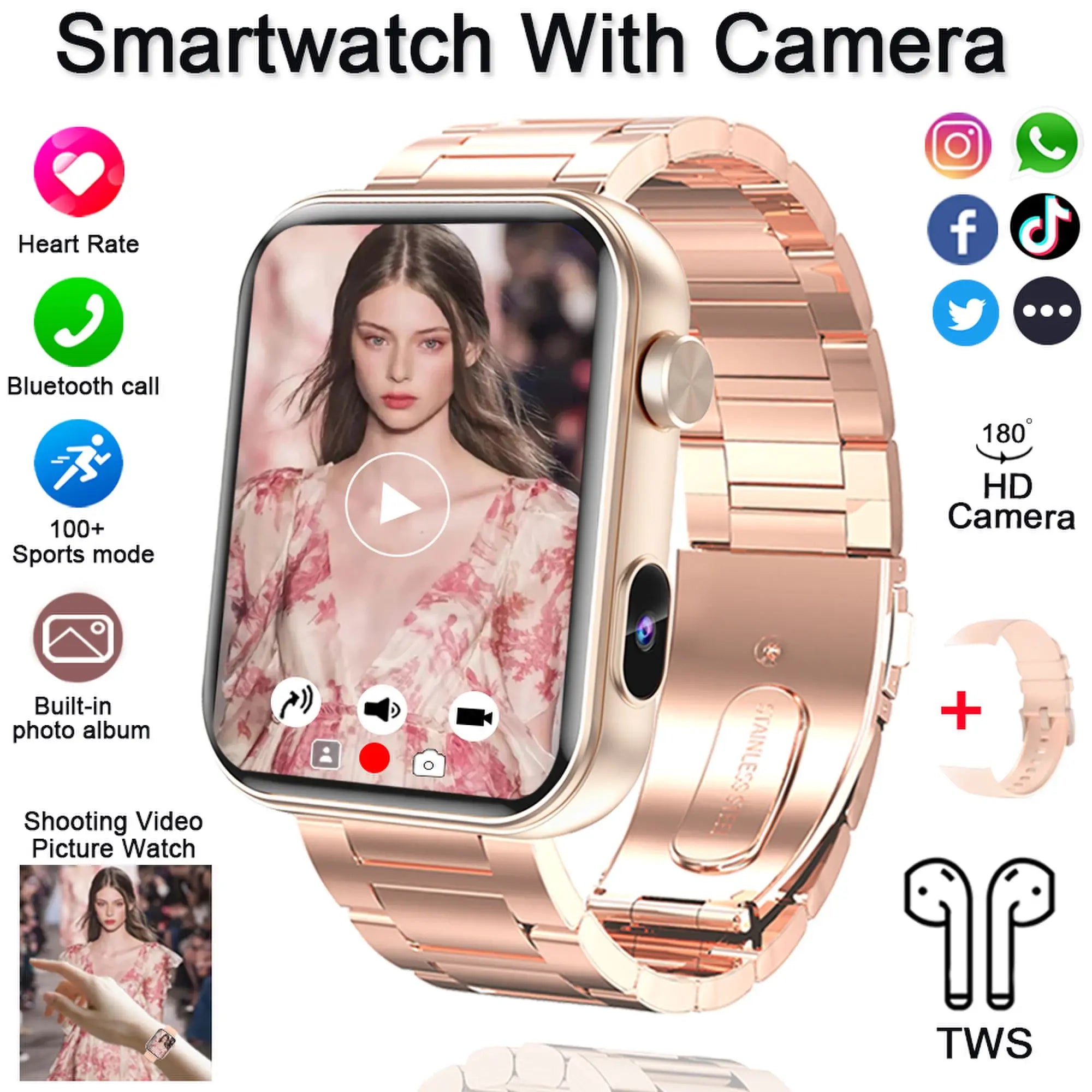 Elegant Waterproof Smart Watch with Camera, Video, Fitness & BT Calling