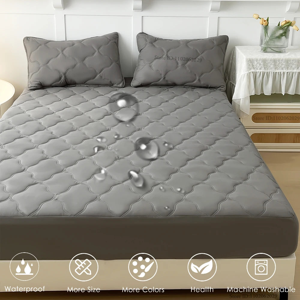 Breathable Waterproof Cotton Mattress Protector-Premium Fitted Sheet Mattress Cover-4 Sizes Available-White/Grey