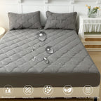 Breathable Waterproof Cotton Mattress Protector-Premium Fitted Sheet Mattress Cover-4 Sizes Available-White/Grey