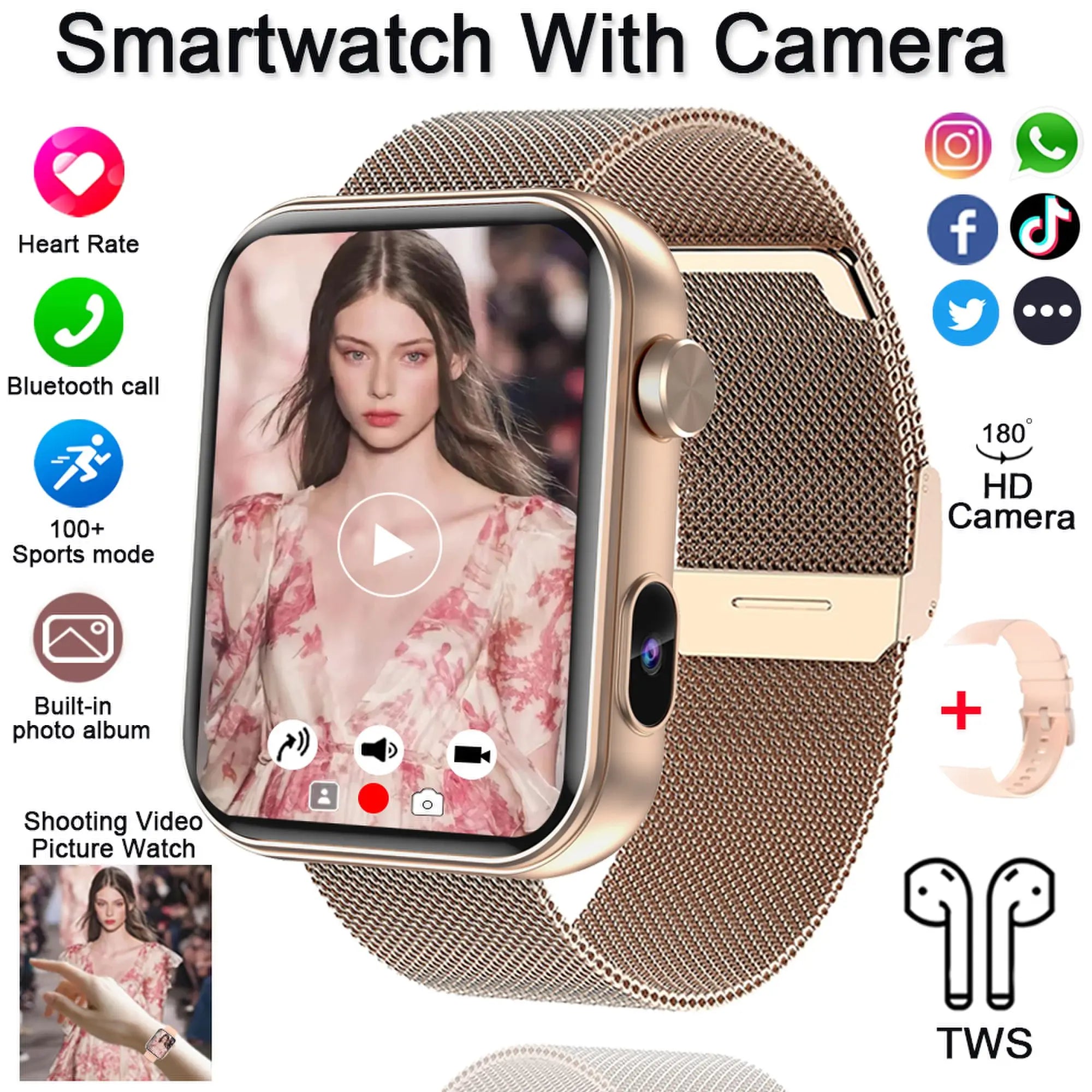 Elegant Waterproof Smart Watch with Camera, Video, Fitness & BT Calling