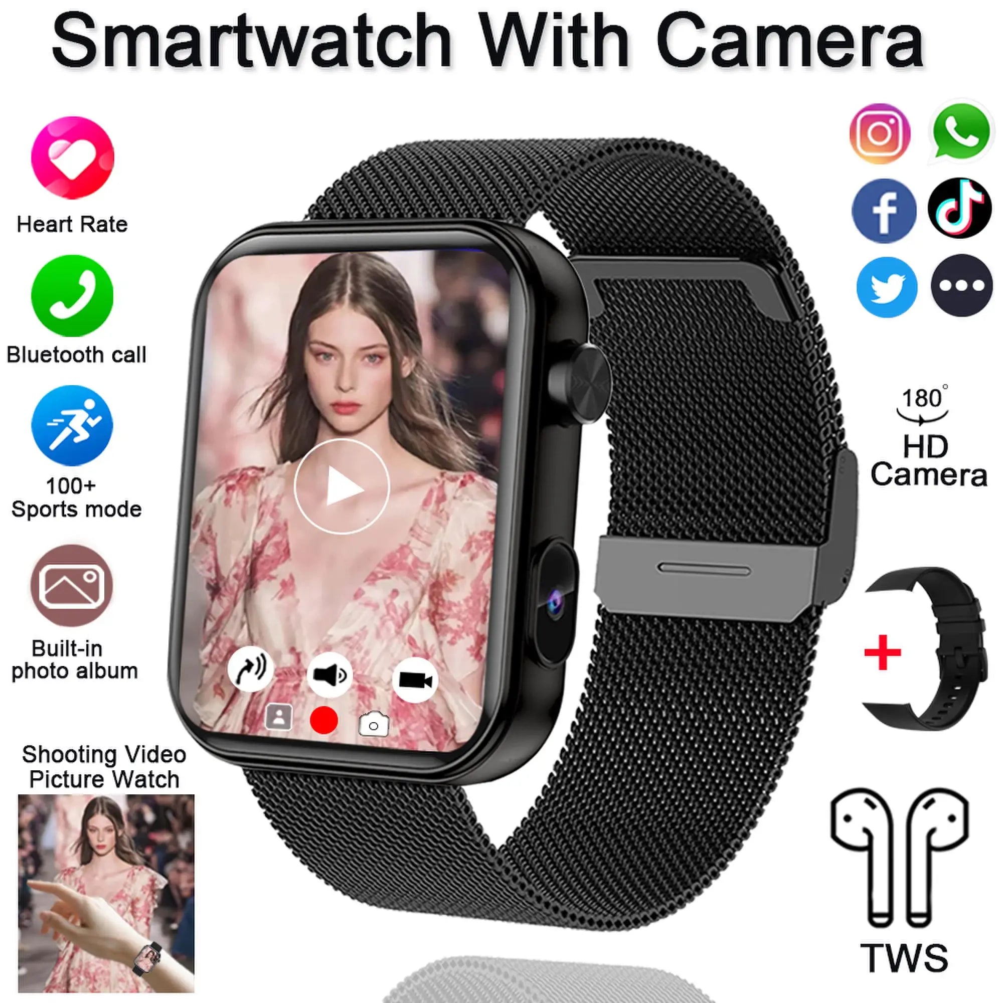 Elegant Waterproof Smart Watch with Camera, Video, Fitness & BT Calling