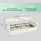 Atlas Upholstered Twin Trundle Bed, Extendable Twin to King Day Bed with Headboard and Armrests-Cream White