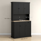 Denver 71" Kitchen Pantry Buffet with Hutch Storage Cabinet Microwave Oven Stand with Drawer, Black