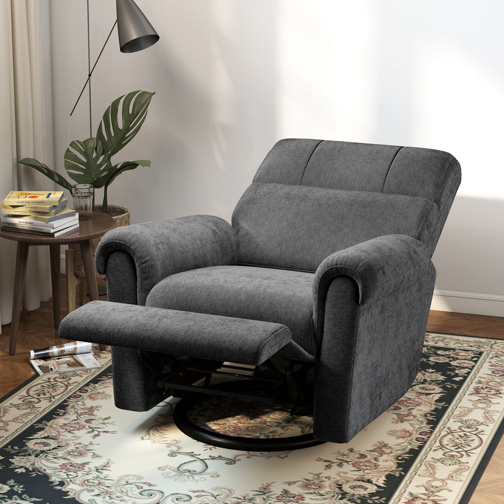 Flynn Power Reclining Chair with USB Ports, Swivel and Rocking Functions-Dark Grey