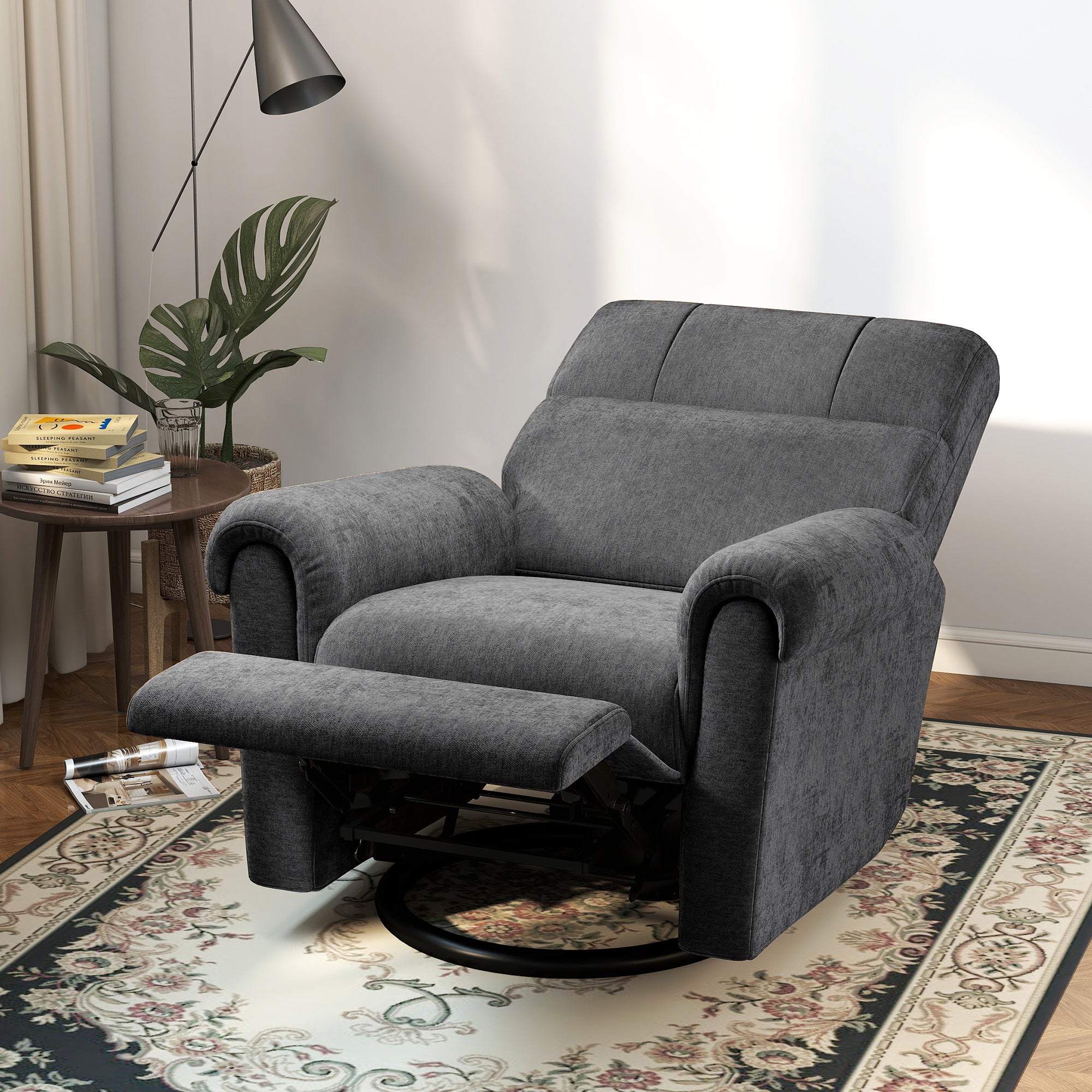 Flynn Power Reclining Chair with USB Ports, Swivel and Rocking Functions-Dark Grey