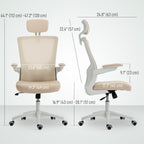 Andre Ergonomic Office Chair, Swivel Desk Chair with Adjustable Lumbar Support, Headrest and Height, Flip-up Armrests, Beige