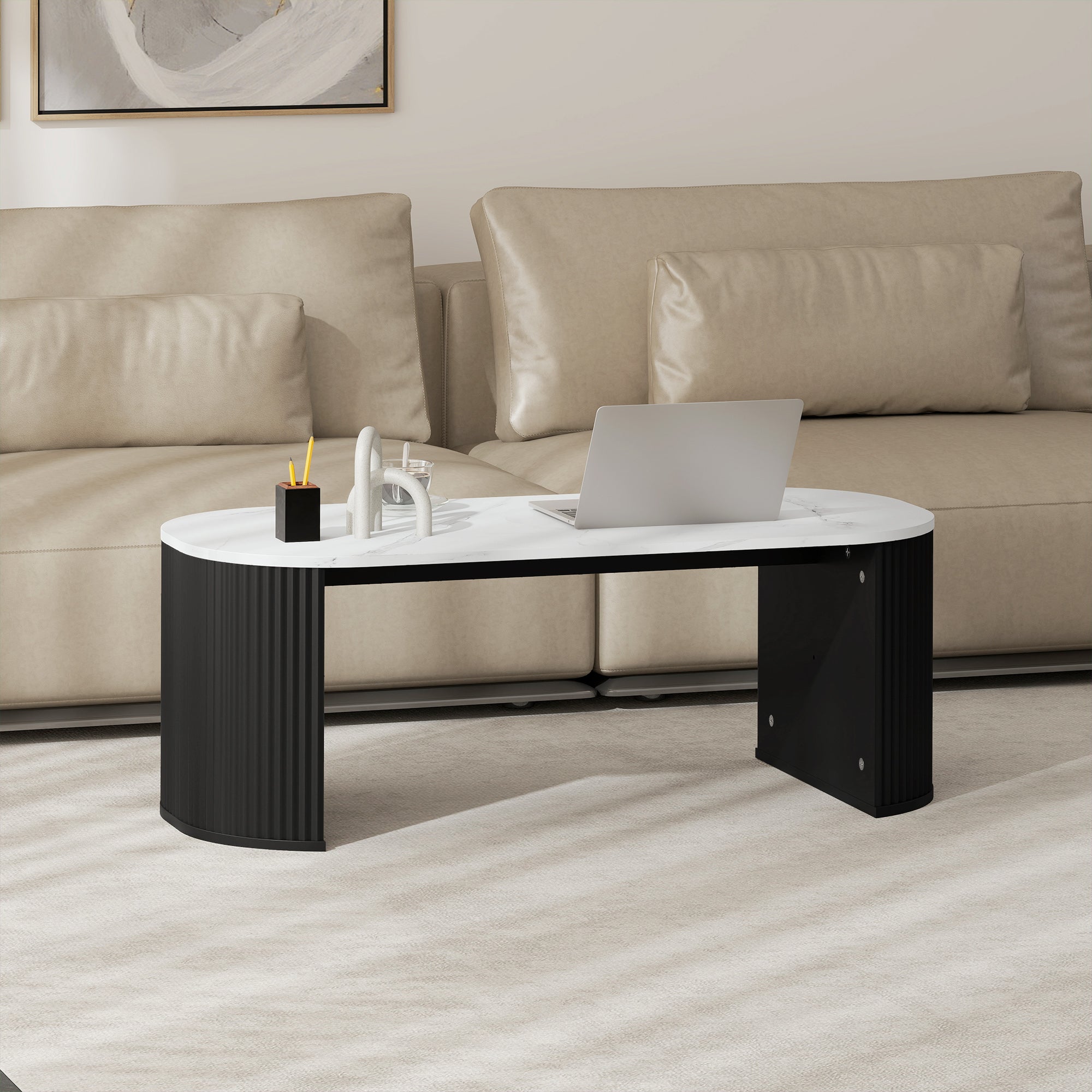 Modern Marble-Effect Living Room Table 