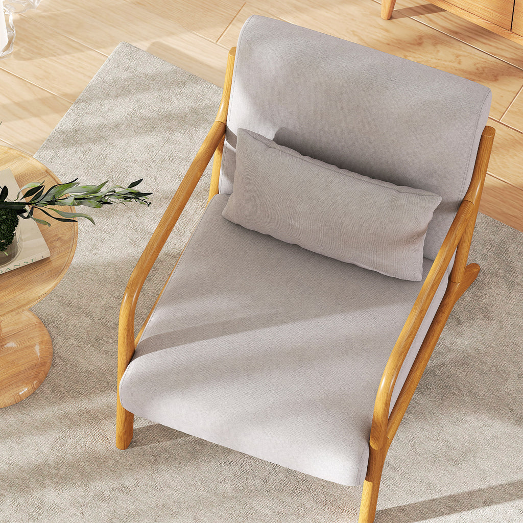 Alex Fabric Retro Accent Chair with Solid Wood Legs-Grey