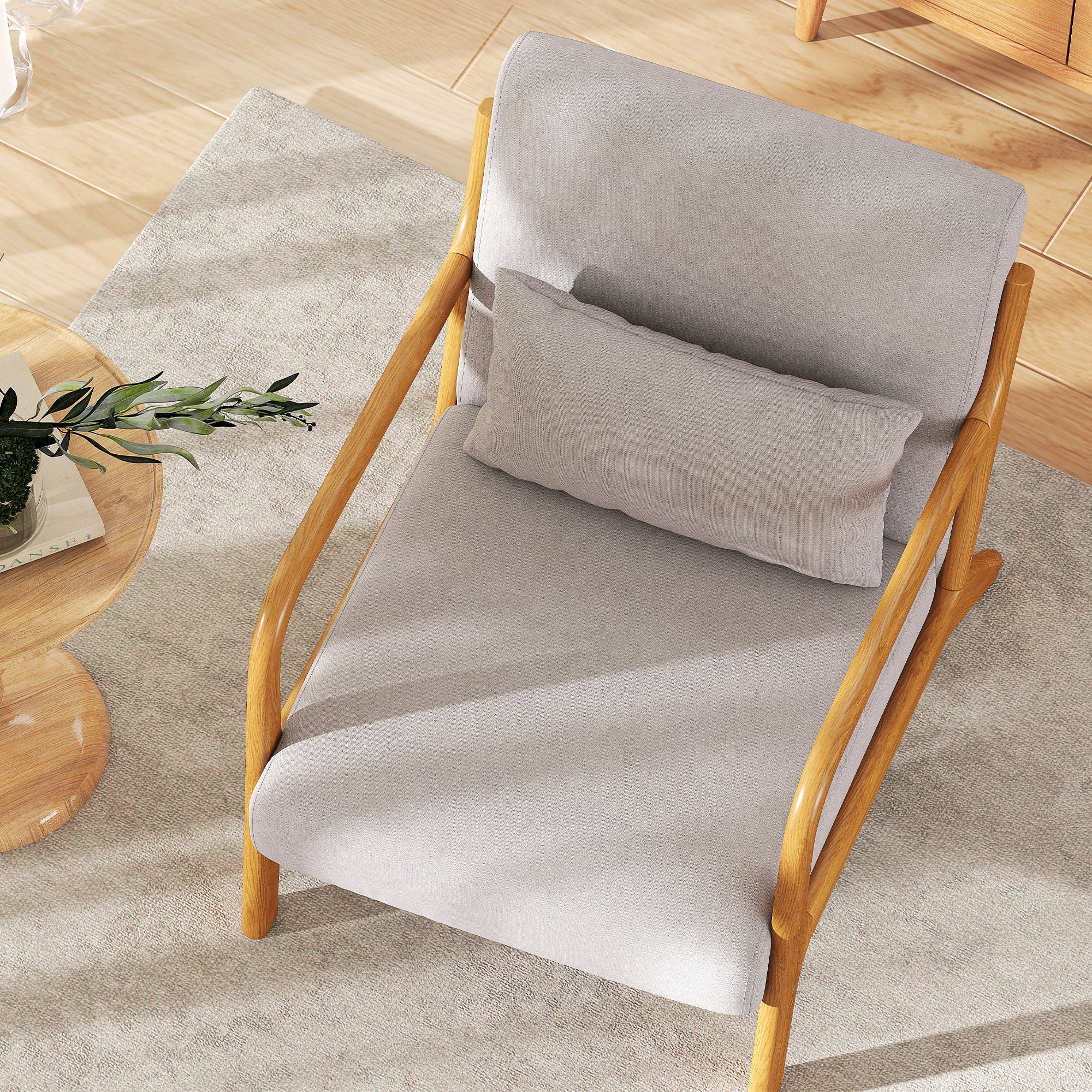 Alex Fabric Retro Accent Chair with Solid Wood Legs-Grey