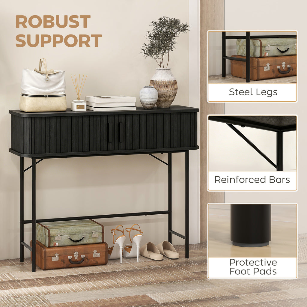 Julian Modern-Mid-Century Narrow Entryway/Console Table with Storage-Black
