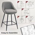 Reece 26" Counter Height Barstools Set of 2, Upholstered Swivel Bar Stools with Backrests and Armrests, Dark Grey