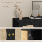 Sage 32" Boho Hallway Cabinet with Rattan Front and Adjustable Shelves-Black