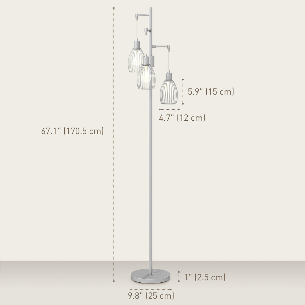 Carmen Dimmable Floor Lamp with 3 Hanging Wire Lampshades-Silver