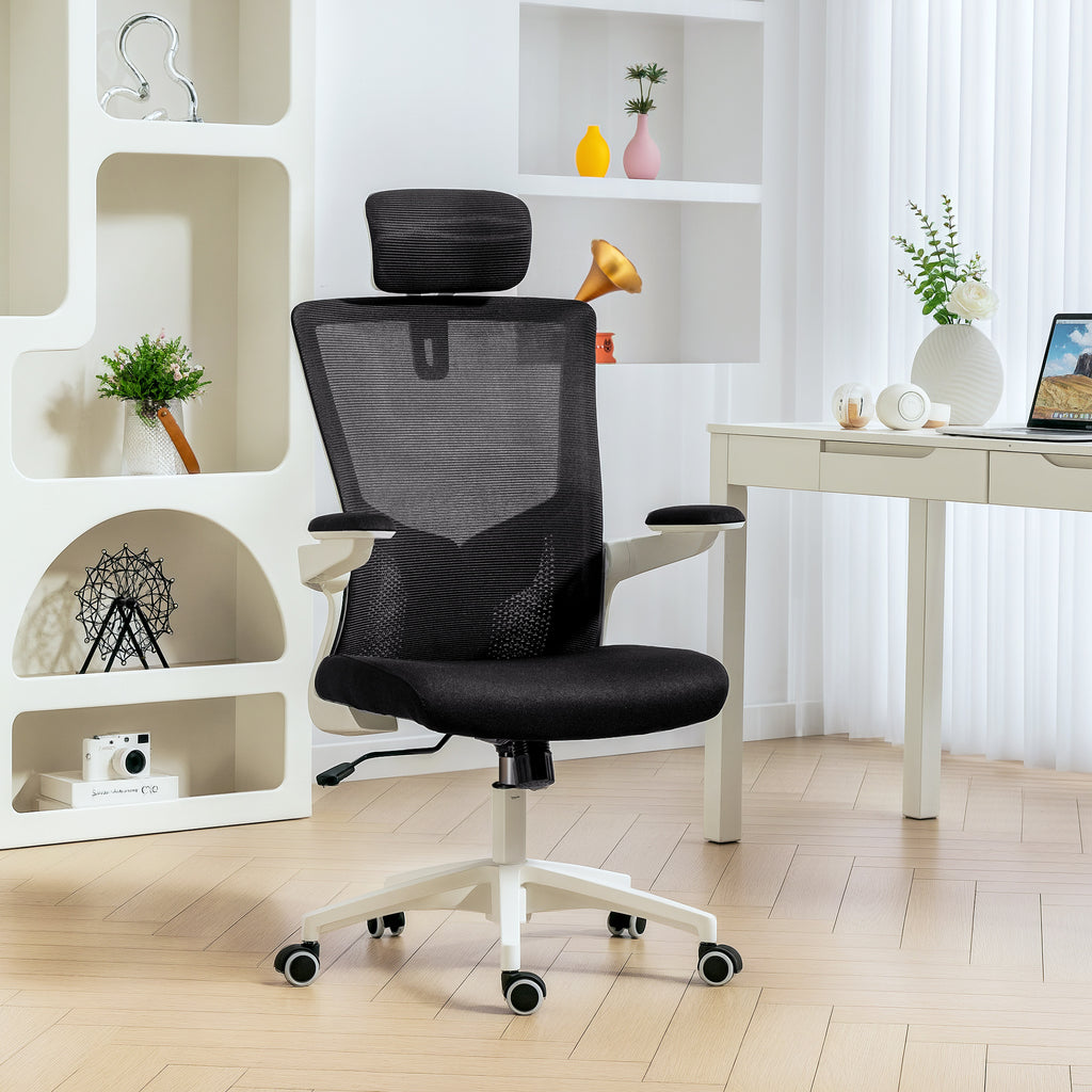 Andre Ergonomic Office Chair, Swivel Desk Chair with Adjustable Lumbar Support, Headrest and Height, Flip-up Armrests, Black
