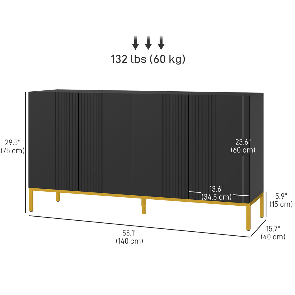 Cameron Sideboard Storage Cabinet with Adjustable Shelves, Soft-Close Doors, Kitchen Buffet Cabinet for Dining Room, Black