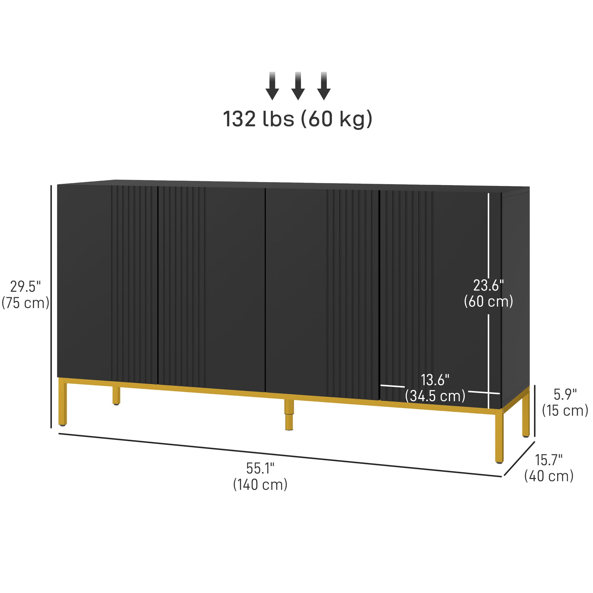Cameron Sideboard Storage Cabinet with Adjustable Shelves, Soft-Close Doors, Kitchen Buffet Cabinet for Dining Room, Black