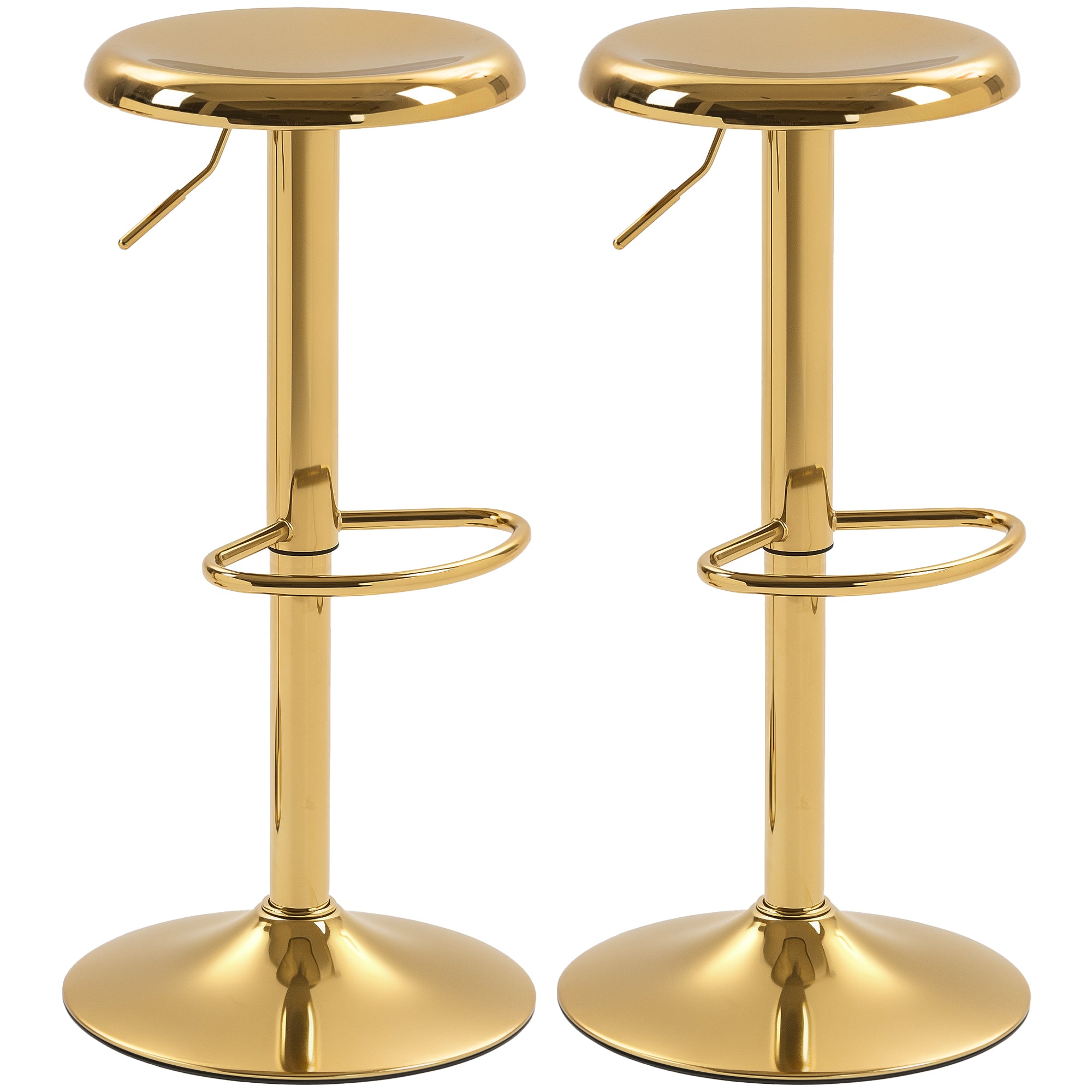 Canmore Steel Bar Stools Set of 2, Adjustable Counter Height Round Breakfast Barstools, Industrial Swivel Bar Chairs, Gold