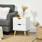 Jesse Modern Bedside Table, Nightstand with 2 Drawers and Pine Wood Legs for Bedroom, Living Room, White