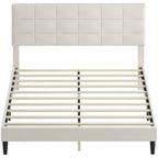 Harper Queen Size Bed Frame with Upholstered Headboard, Modern Platform Bed Frame with Wood Slats, 1100 lbs Capacity, Cream