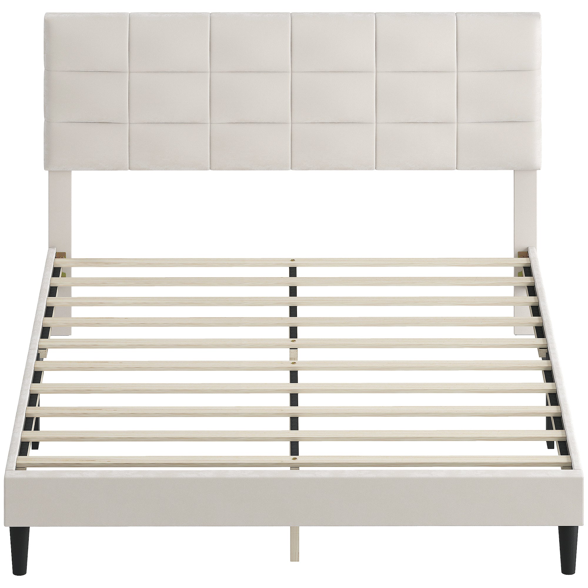 Harper Queen Size Bed Frame with Upholstered Headboard, Modern Platform Bed Frame with Wood Slats, 1100 lbs Capacity, Cream